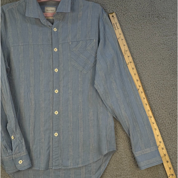 Billy Reid Mens Medium Slim Cut Long Sleeve Casual Shirt Blue White Stripes - Picture 4 of 11